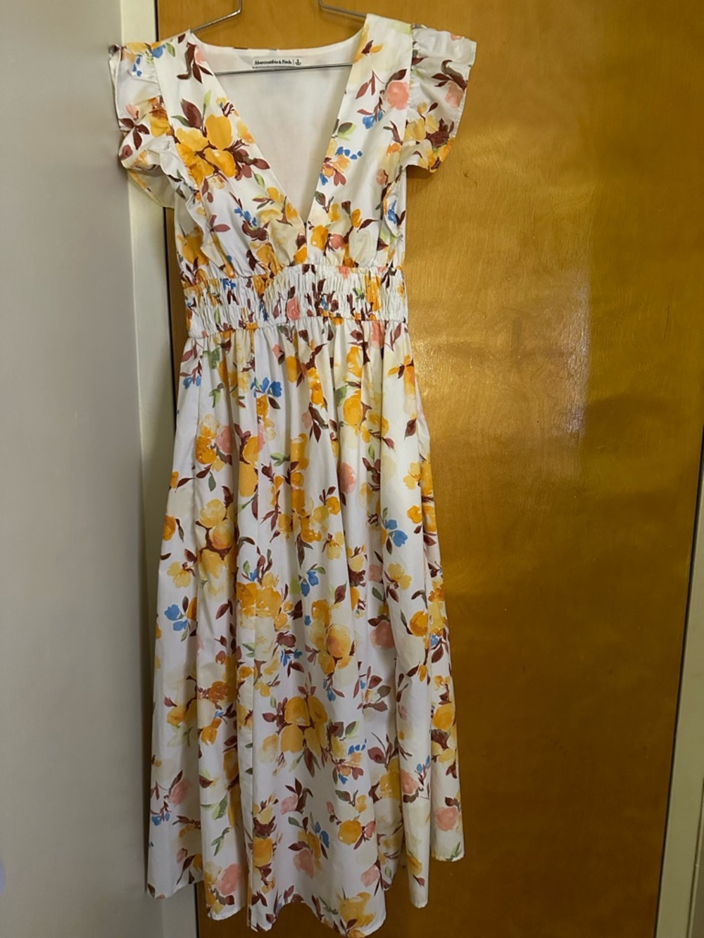 Abercrombie & Fitch Cream Floral Dress with Blue & Yellow Accents
